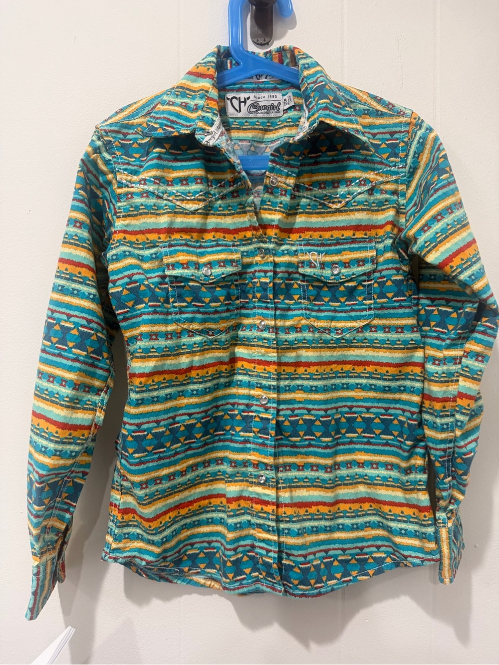 Cipo & Baxx Aztec Stripe Button-Up Shirt - Teal, Yellow, Orange